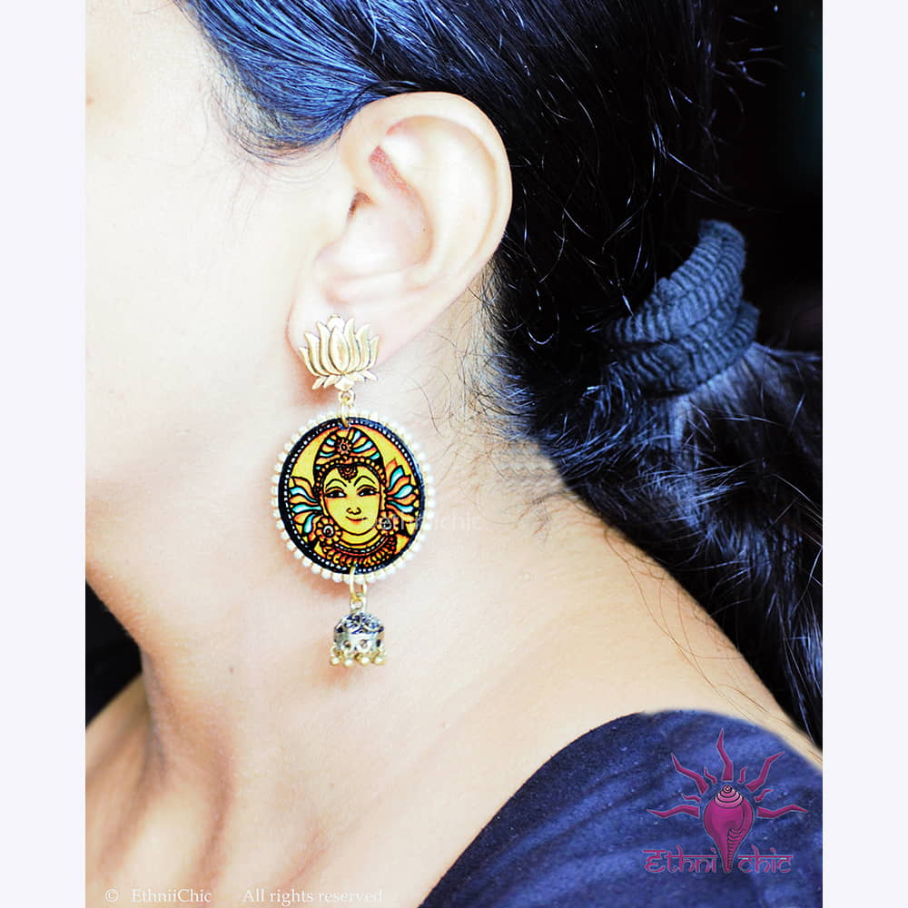 Hand painted Ear rings - Mural face 9 image 0