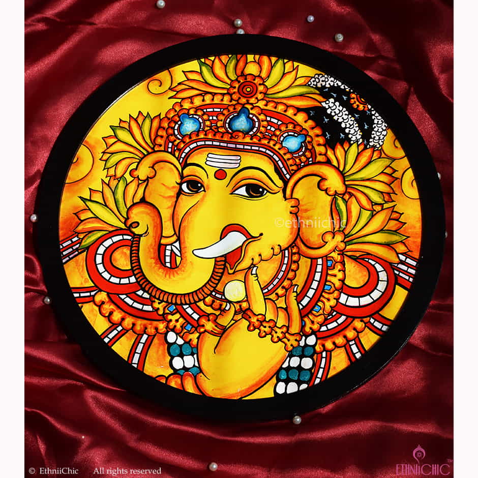 Hand painted Wooden Wall Plate Bal Ganehsa- 12" image 0