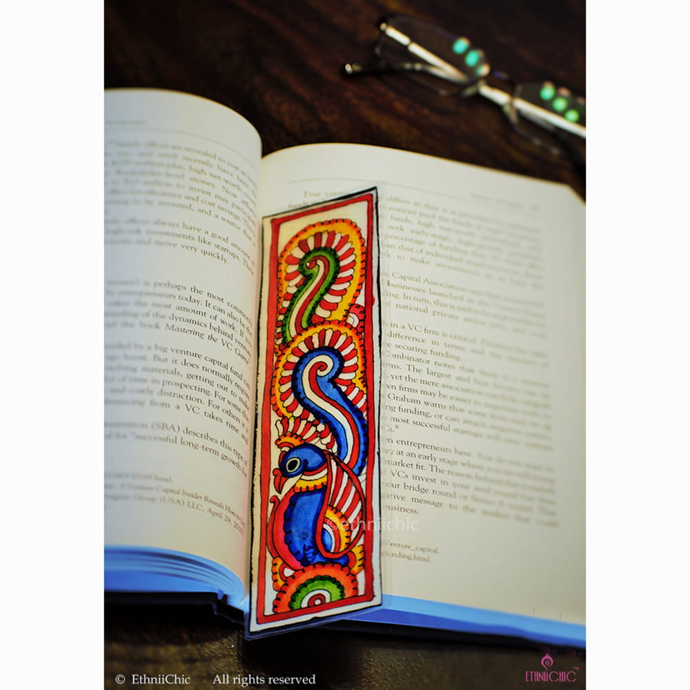 Hand painted Tholu Bommalatha Blue Peacock Book mark 1 image 0