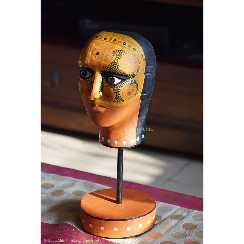 Hand painted Ochre Theyyam Head Accent image 1