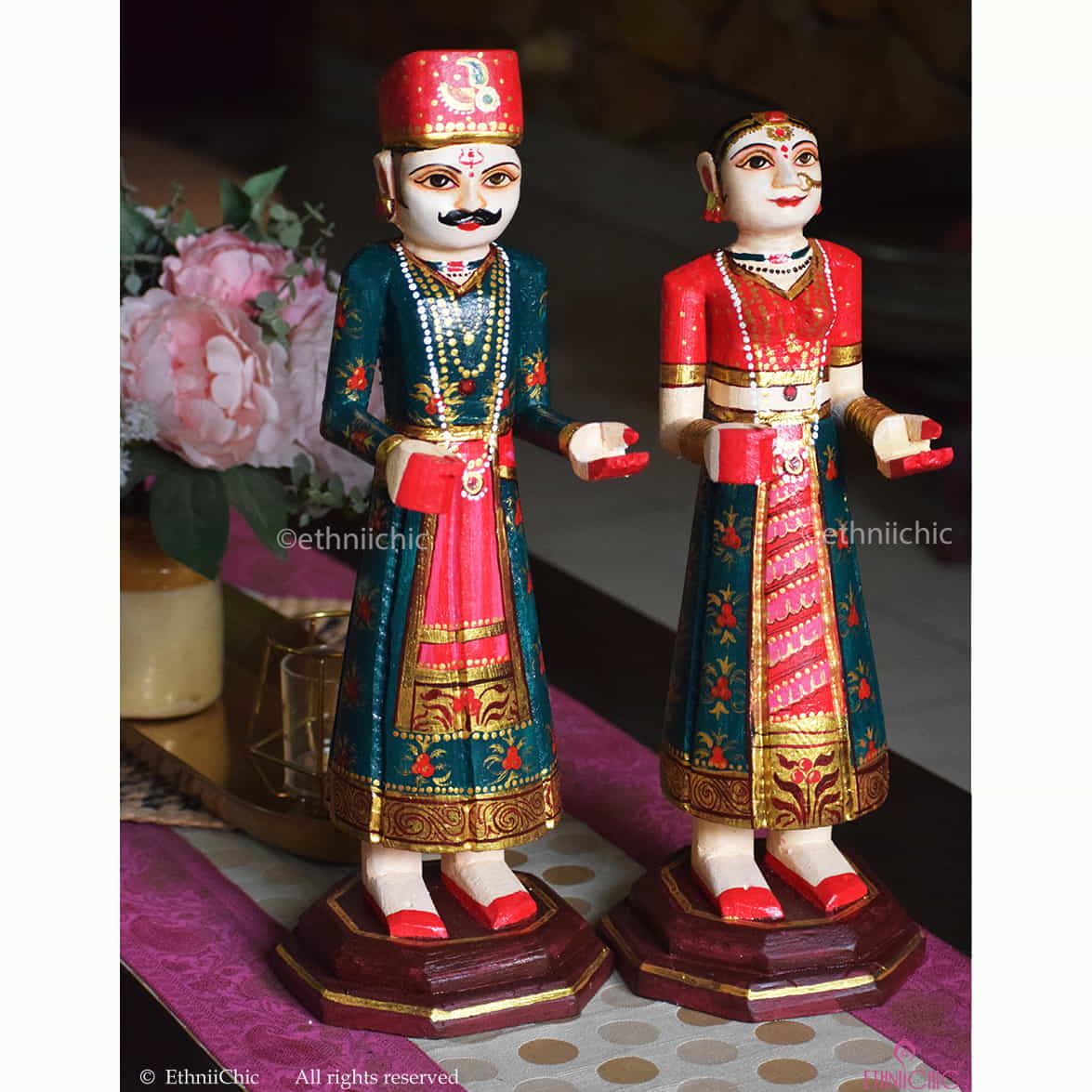 Wooden Gangaur Dolls 18" - Dark Green image 0