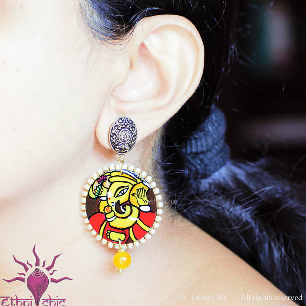 Hand painted Earrings - Ganesha 1 image 2