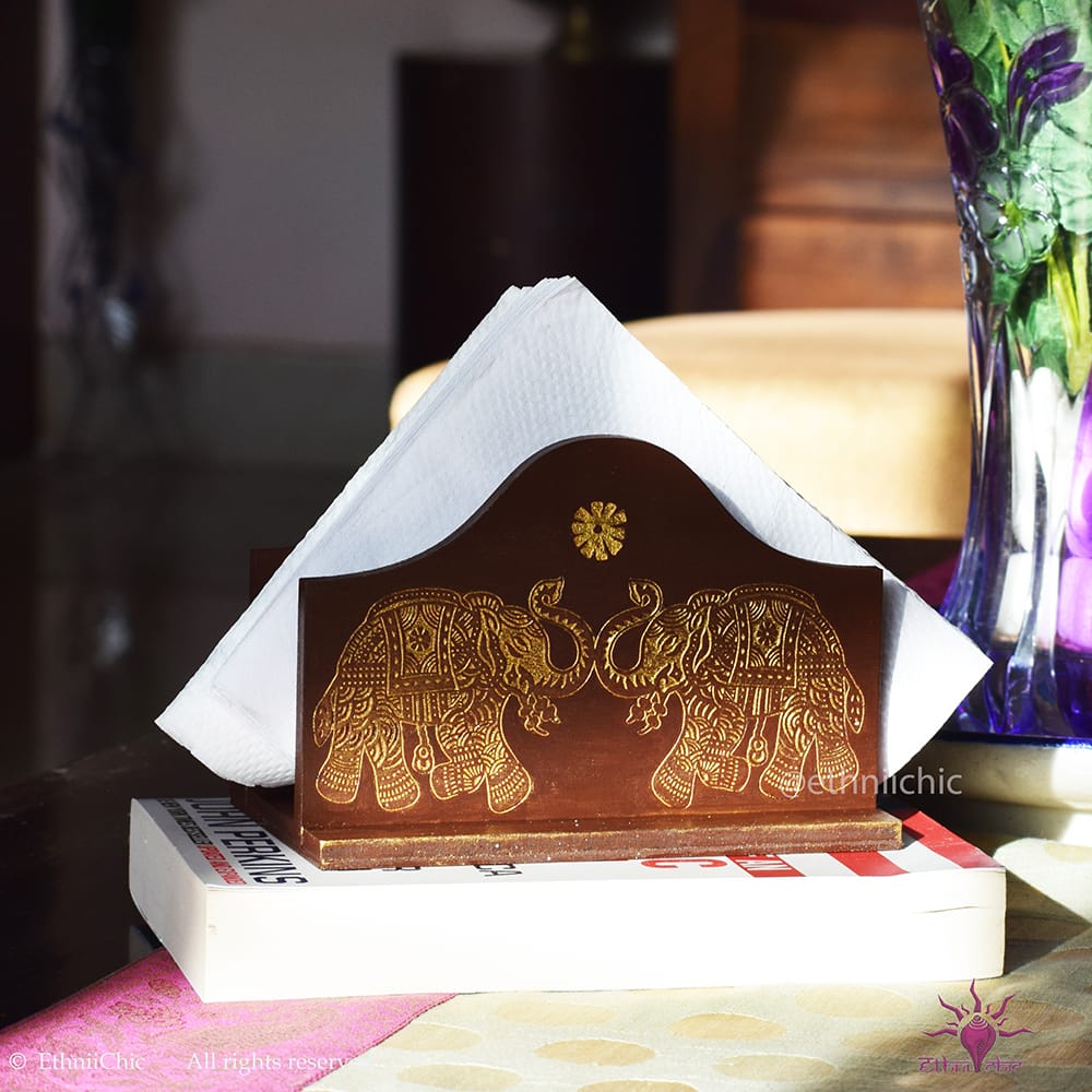 Hand painted Engraved Elephant Tissue Holder image 0
