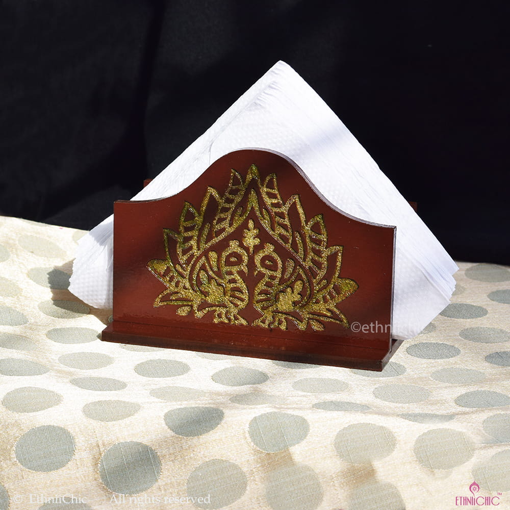 Hand painted Engraved Madhubani Peacock Tissue Holder image 1