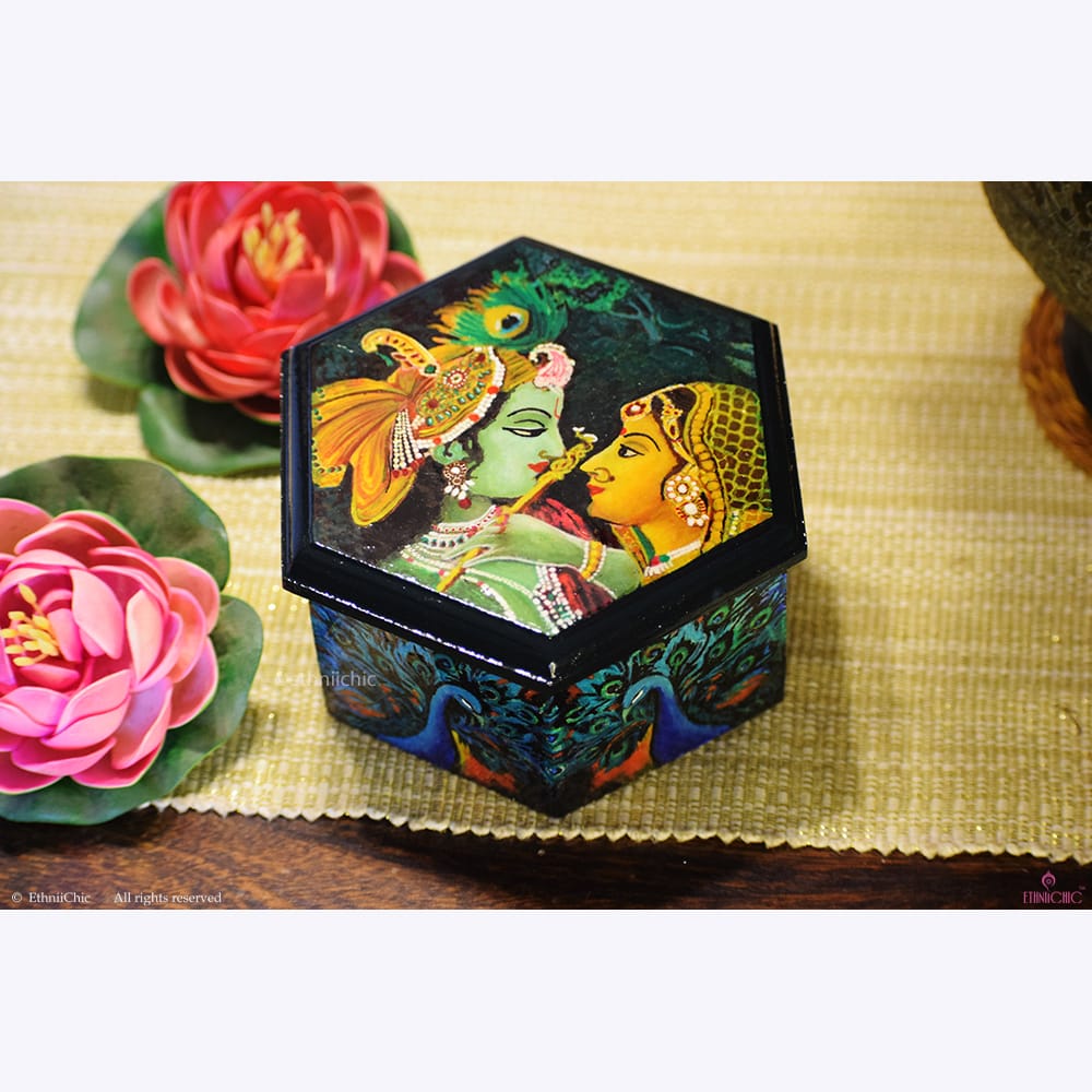 Multipurpose Hexagon box - Krishna Radha image 0