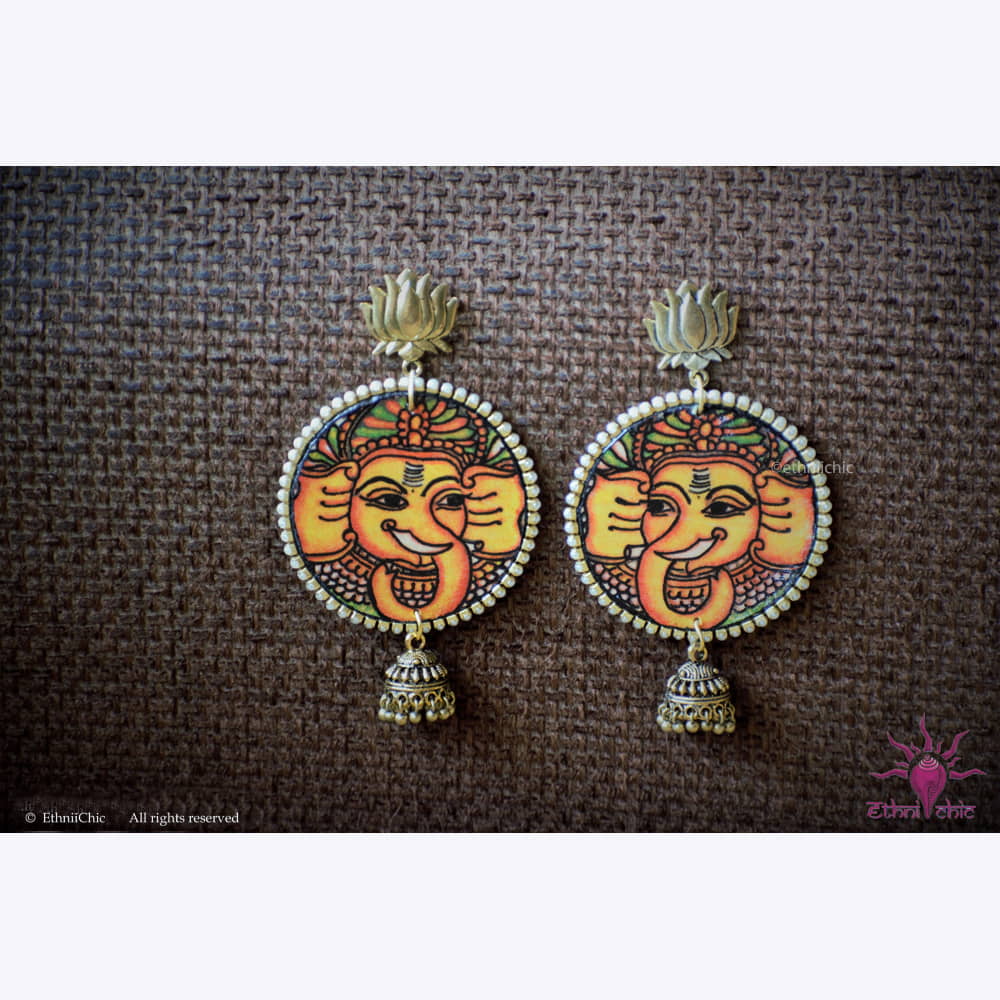 Hand painted Ear rings - Ganesha image 0