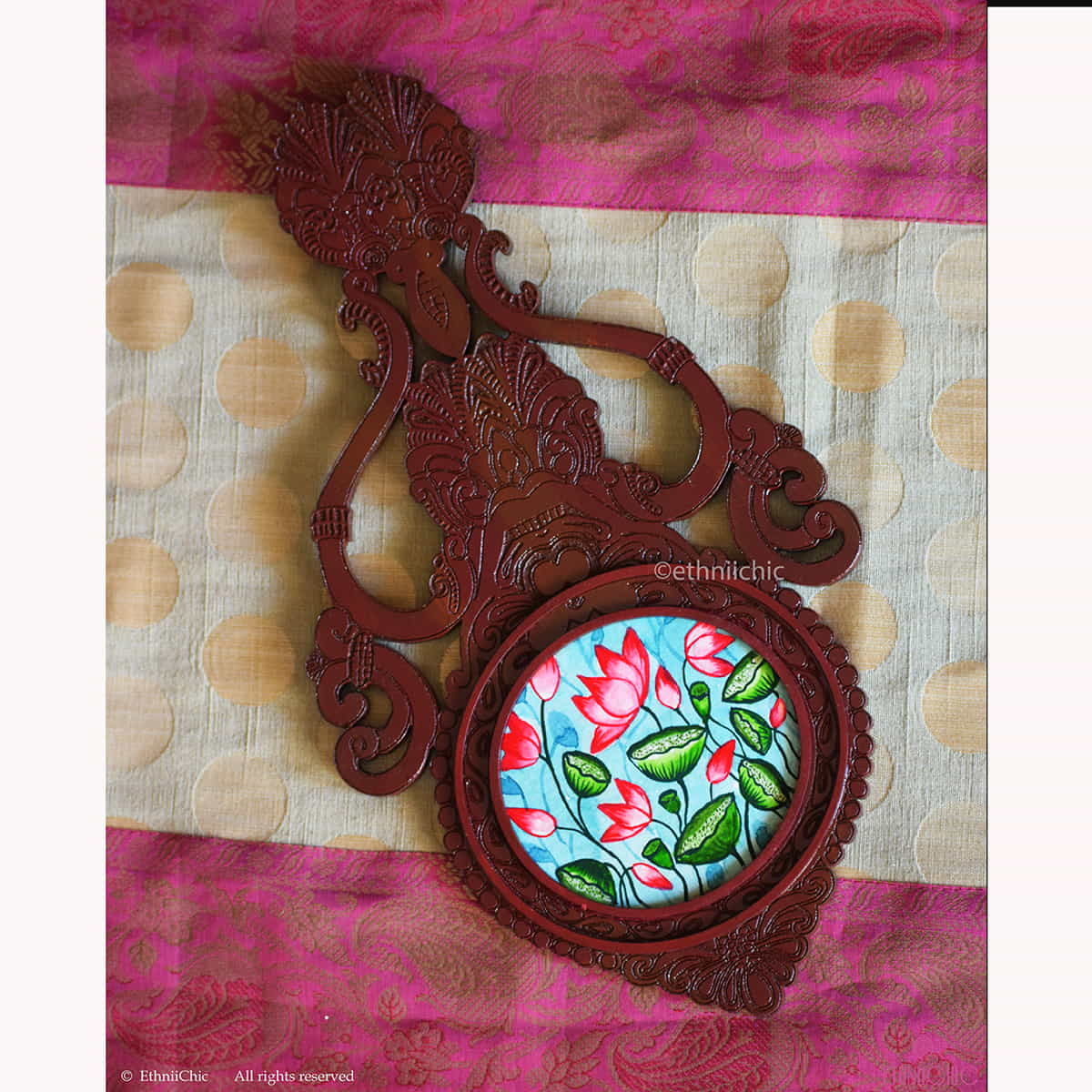 Wooden Aranmula Wall Frame- Pichwai Lotus image 0