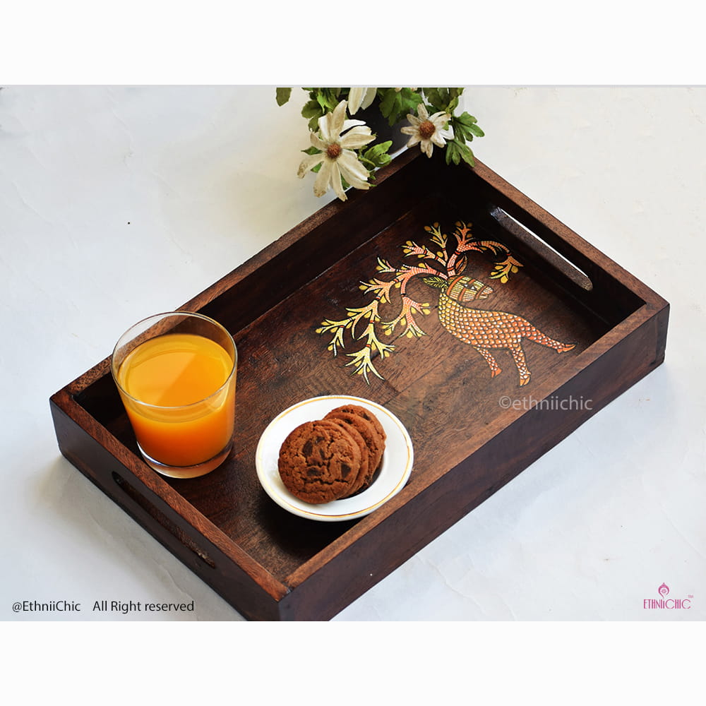 Hand Painted Deer Solid Wood Serving Tray image 2