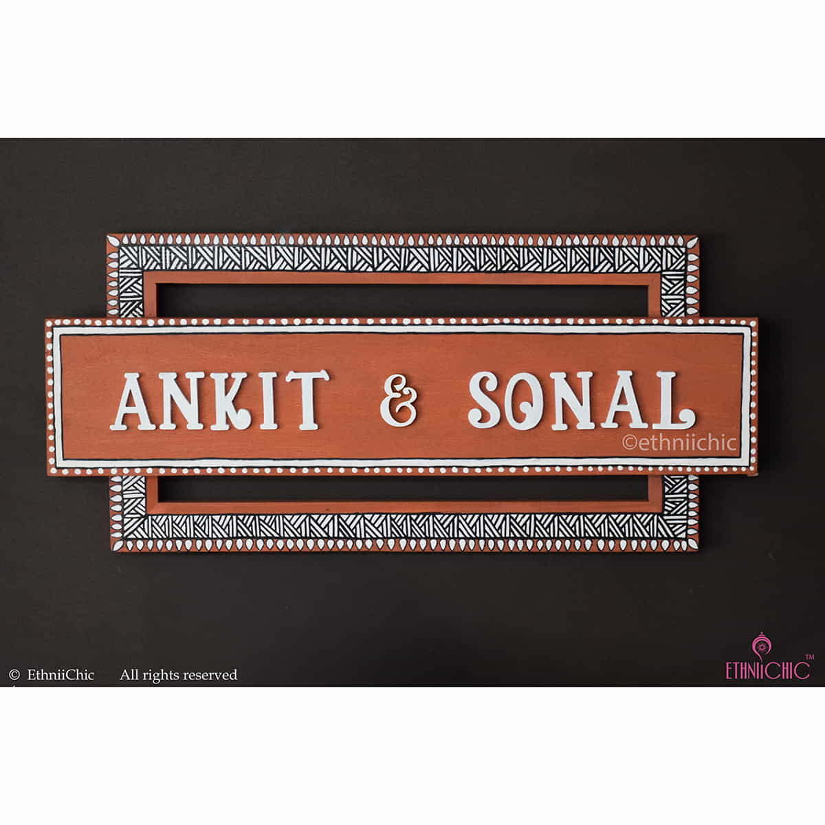 Handpainted Wooden Name board - Madhubani image 3