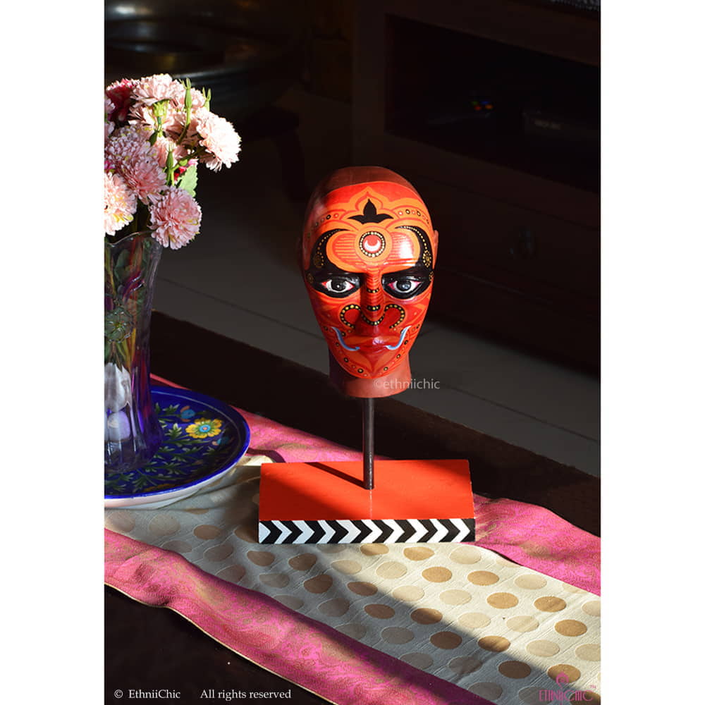 Hand painted Vermillion Theyyam Head Accent image 3