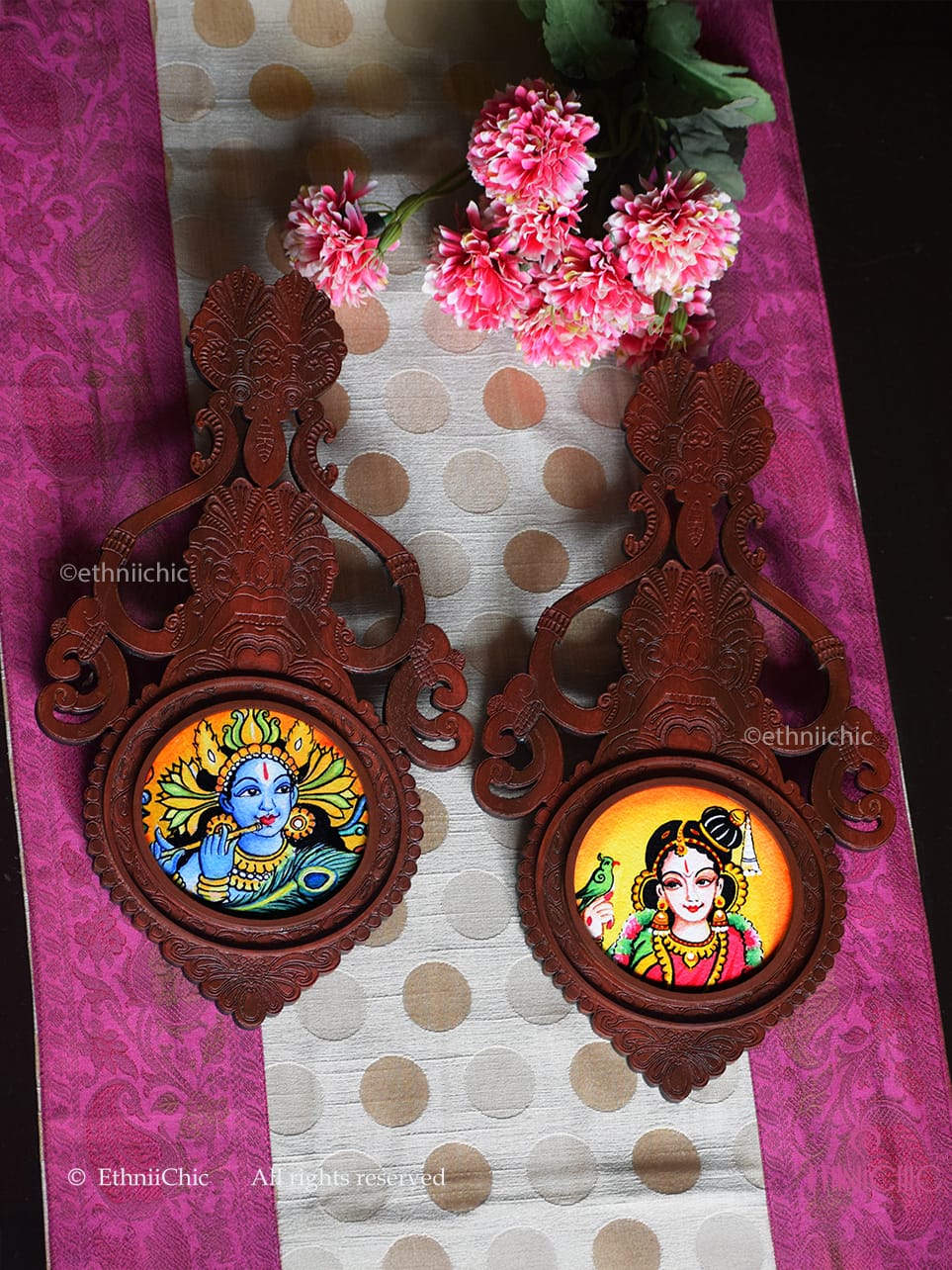 Wooden Aranmula Wall Frames - Krishna Andal  (Set of 2 frames)