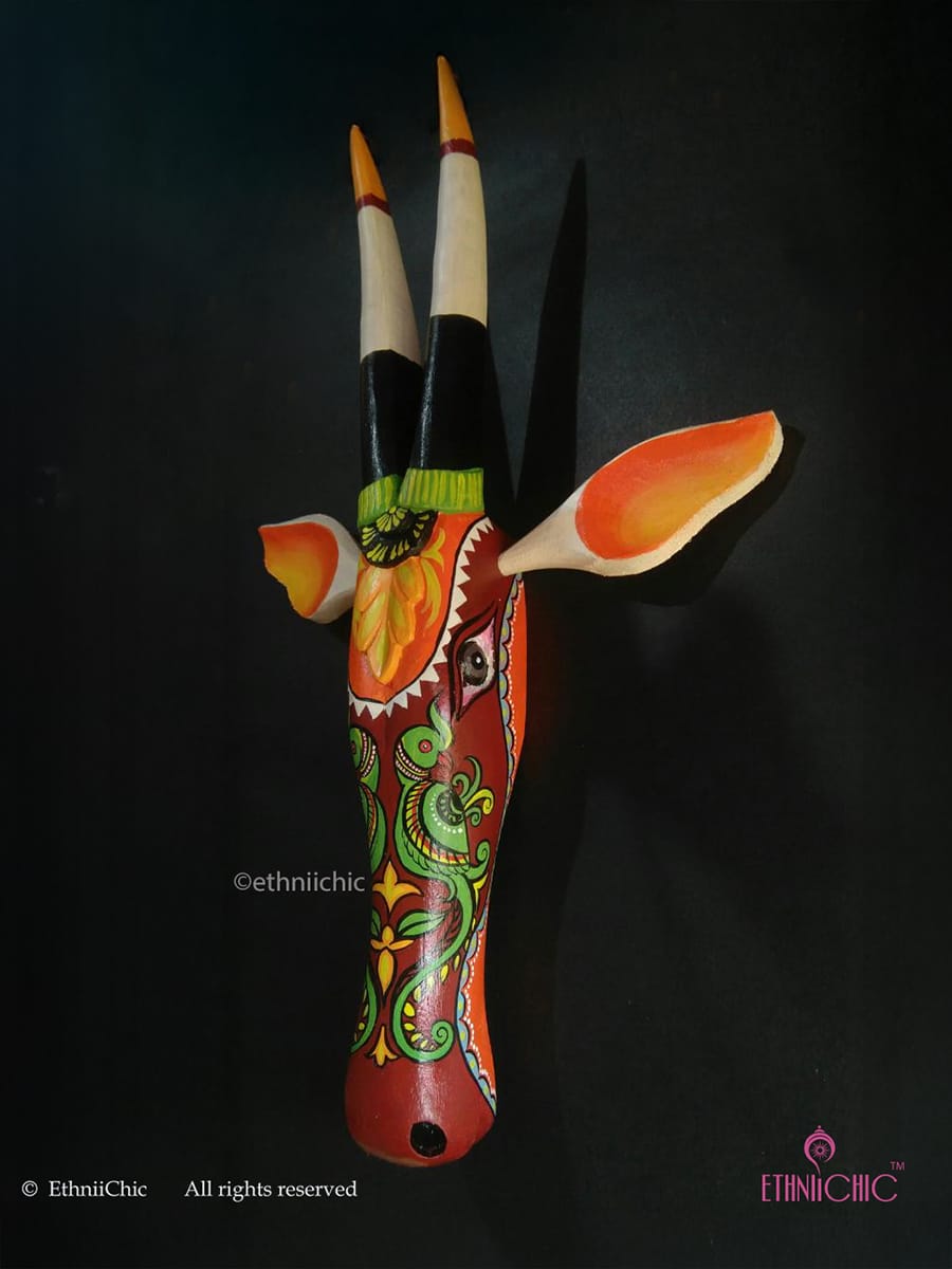 Hand painted 18" Narrow Cow Head - Parrots