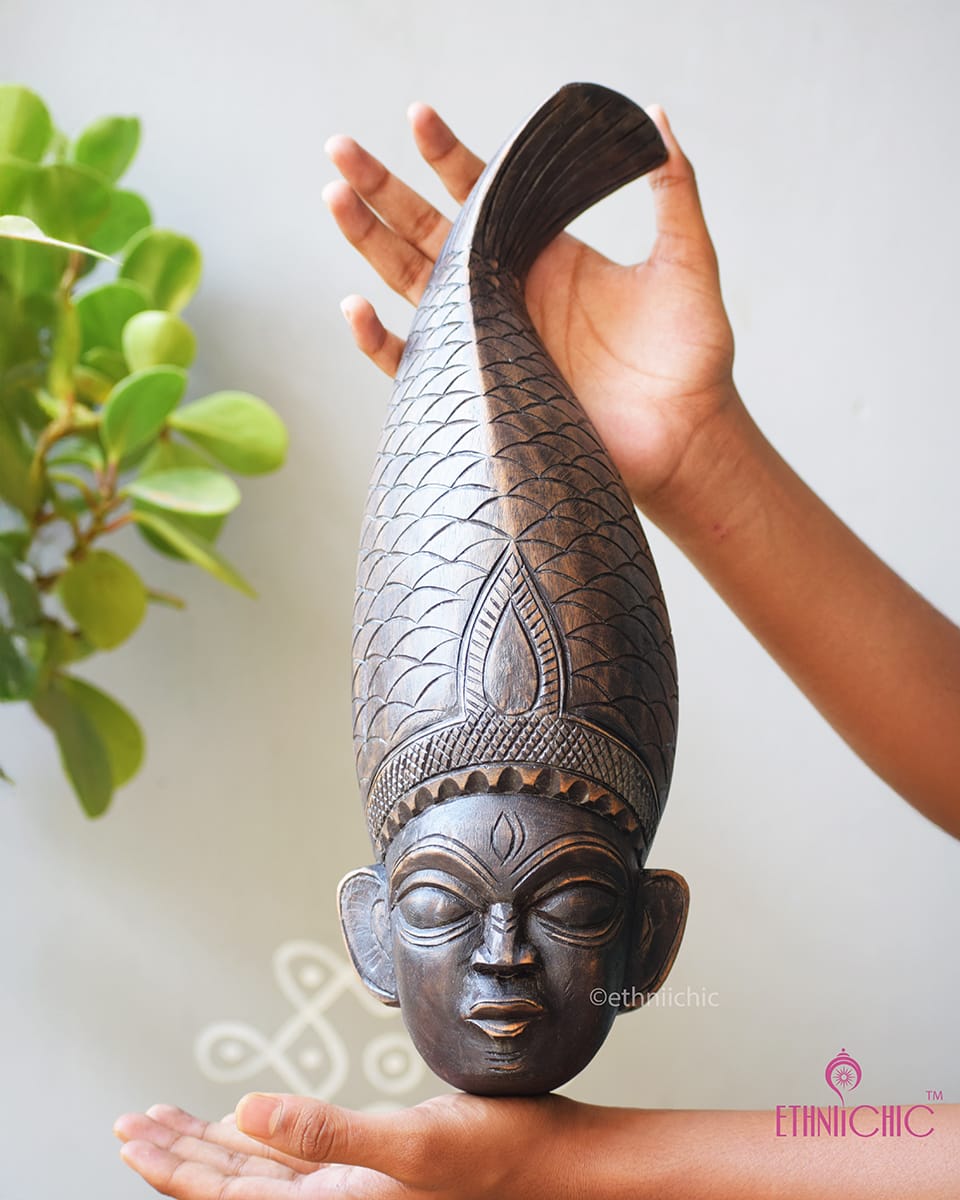 Gambhira Tribal Wall Mask - Hand carved Fish Crown