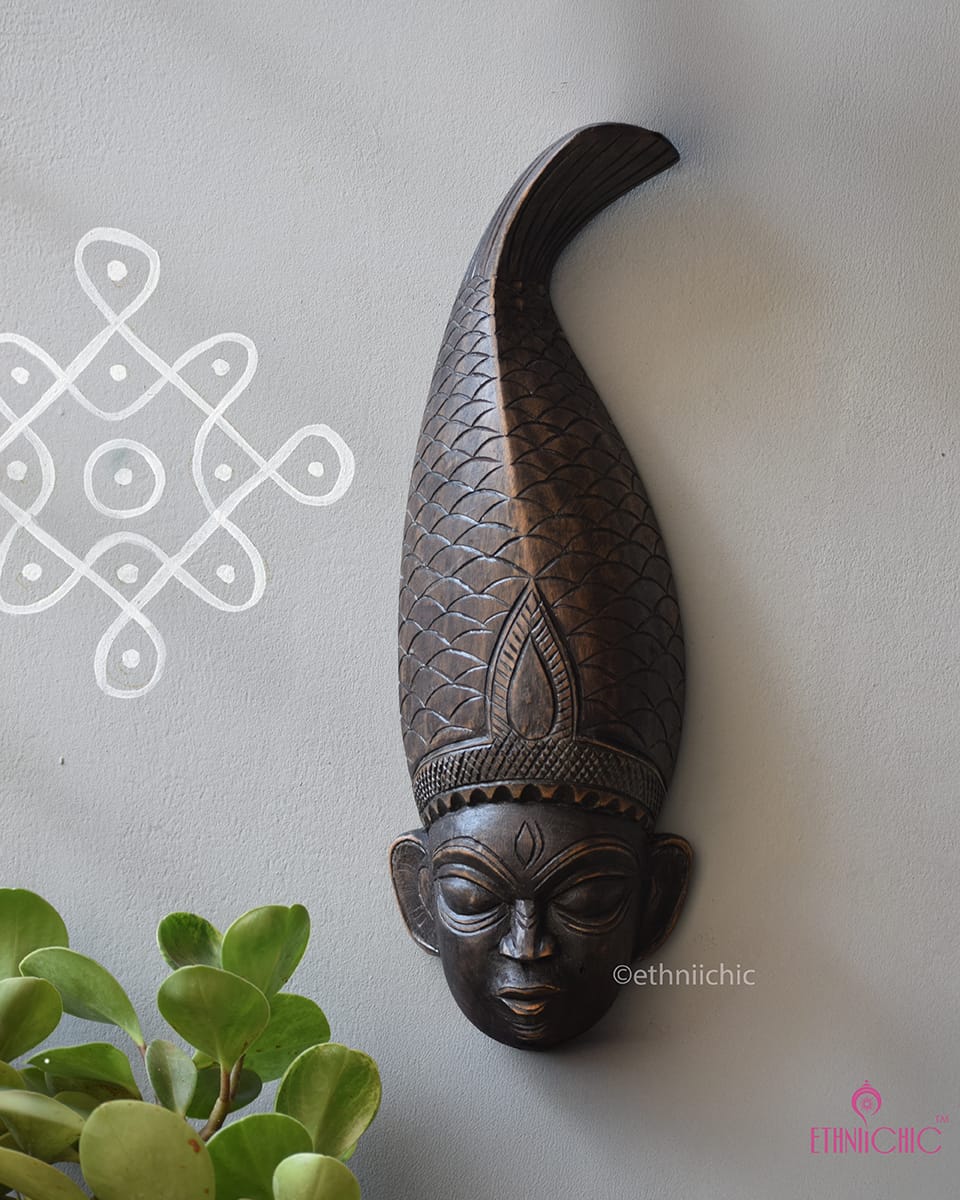 Gambhira Tribal Wall Mask - Hand carved Fish Crown