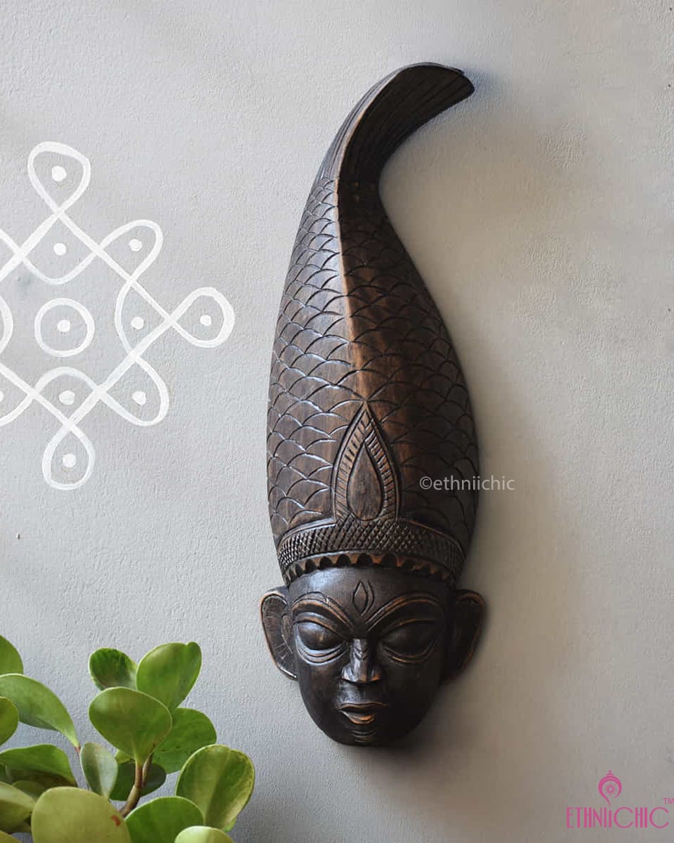 Gambhira Tribal Wall Mask - Hand carved Fish Crown