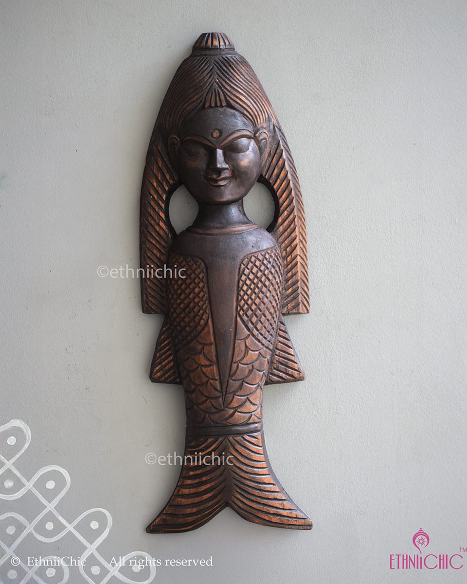 Gambhira Matsya Kanya Wall Mask – Hand Carved Wooden Décor