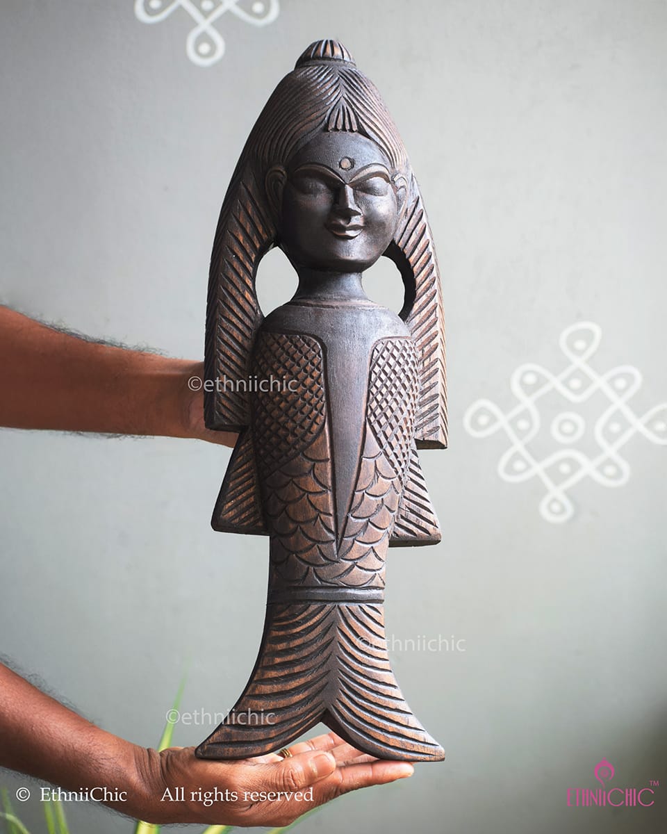 Gambhira Matsya Kanya Wall Mask – Hand Carved Wooden Décor