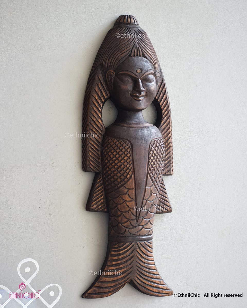 Gambhira Matsya Kanya Wall Mask – Hand Carved Wooden Décor