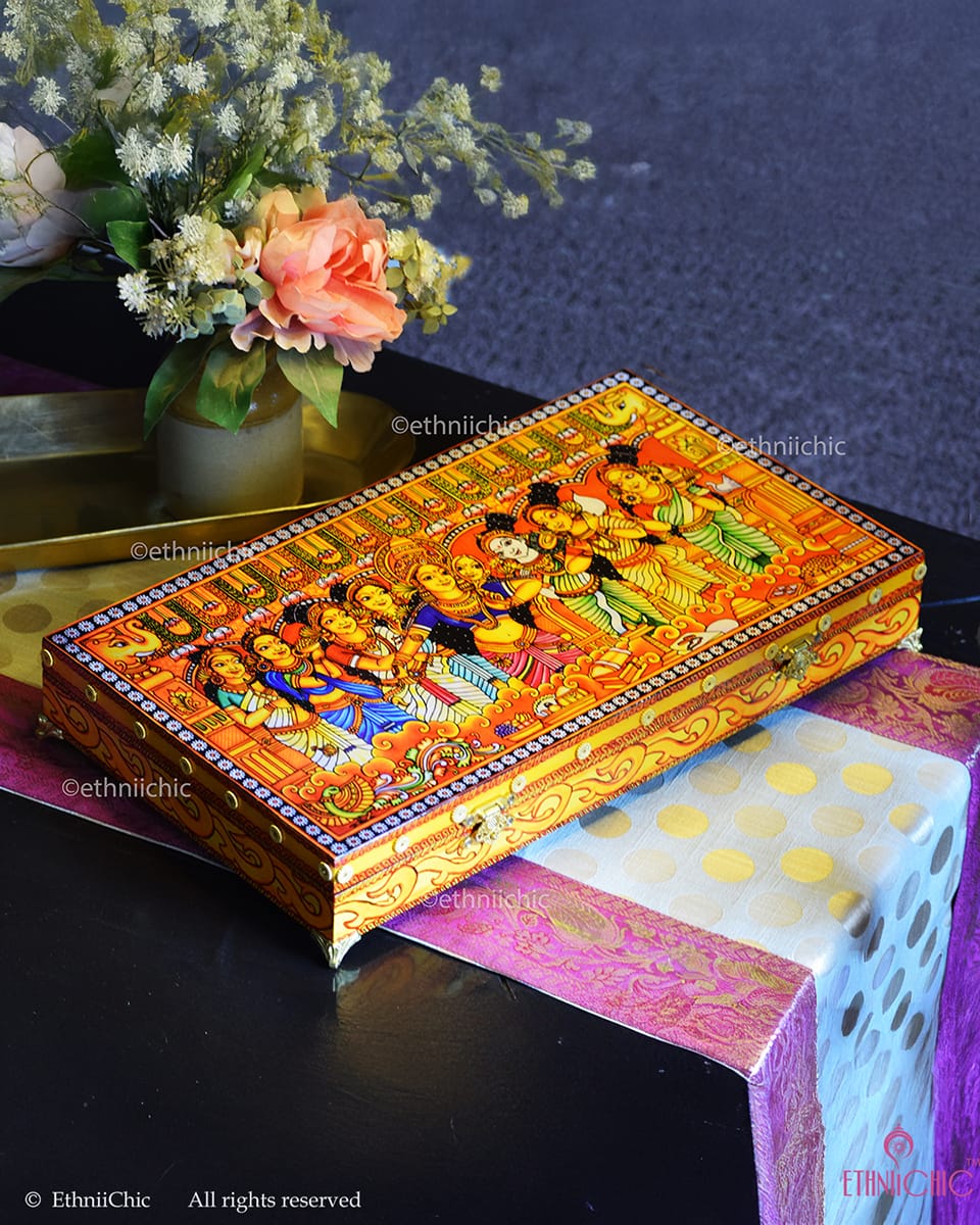 Parvathy Chamayam Trousseau Box – Kerala Mural Wooden Jewellery Box