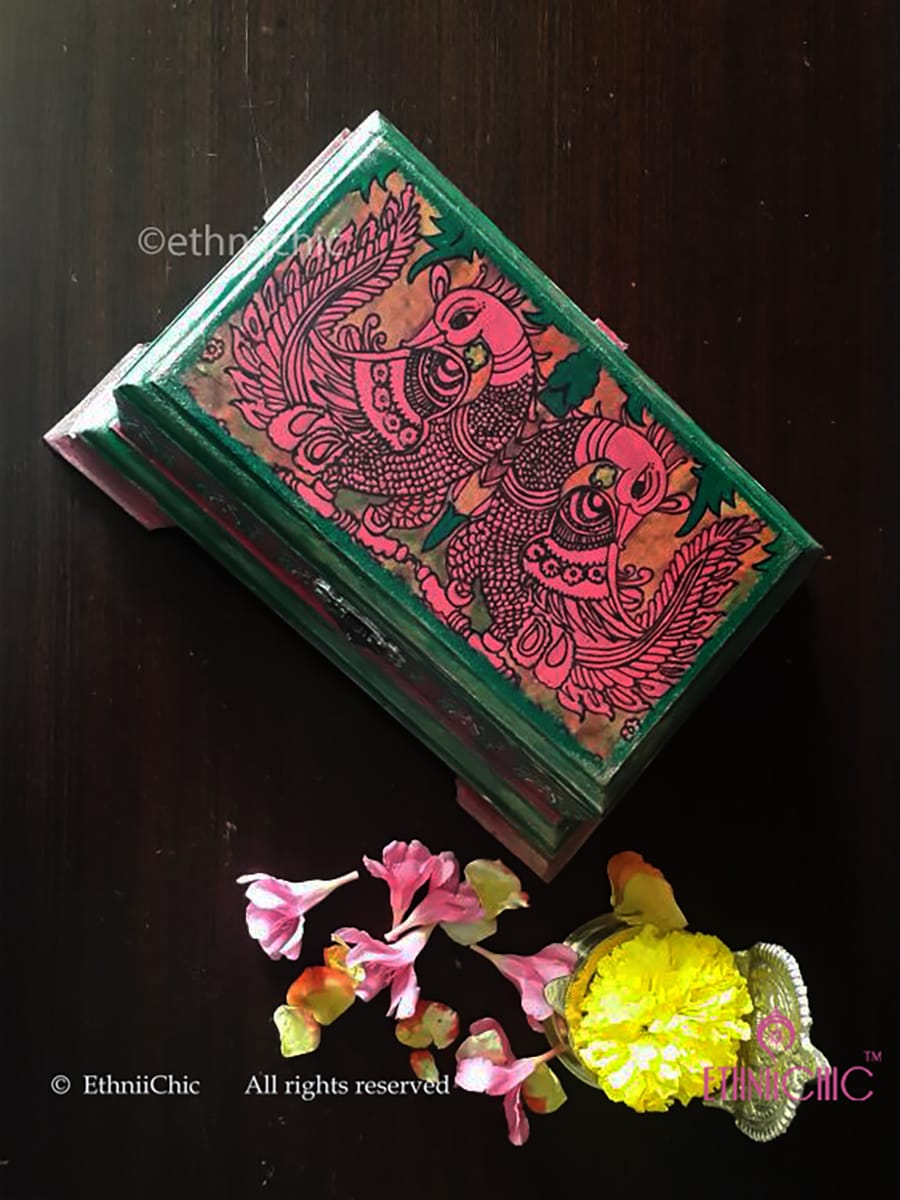 Multipurpose Rectangular Box - Kalamkari Peacock