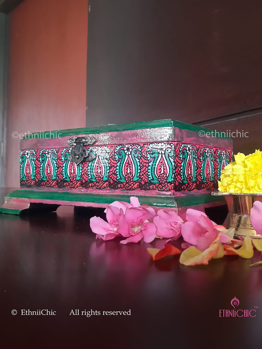 Multipurpose Rectangular Box - Kalamkari Peacock