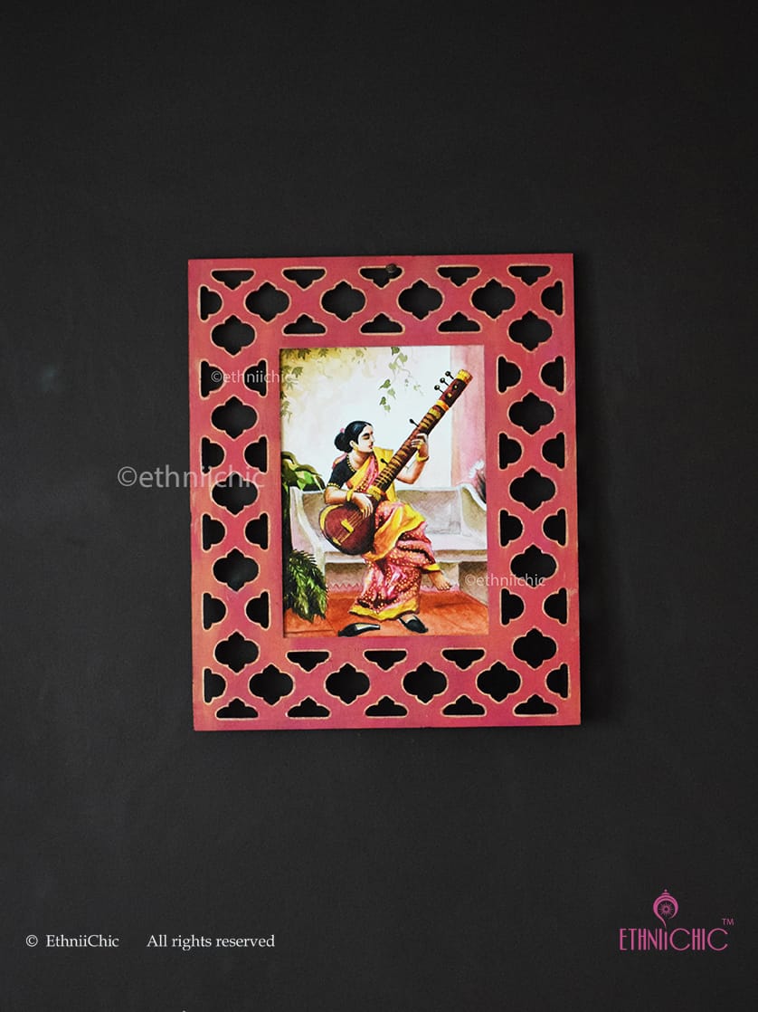 Hand painted Frame 2-in-1 Decor - Lady with Sitar