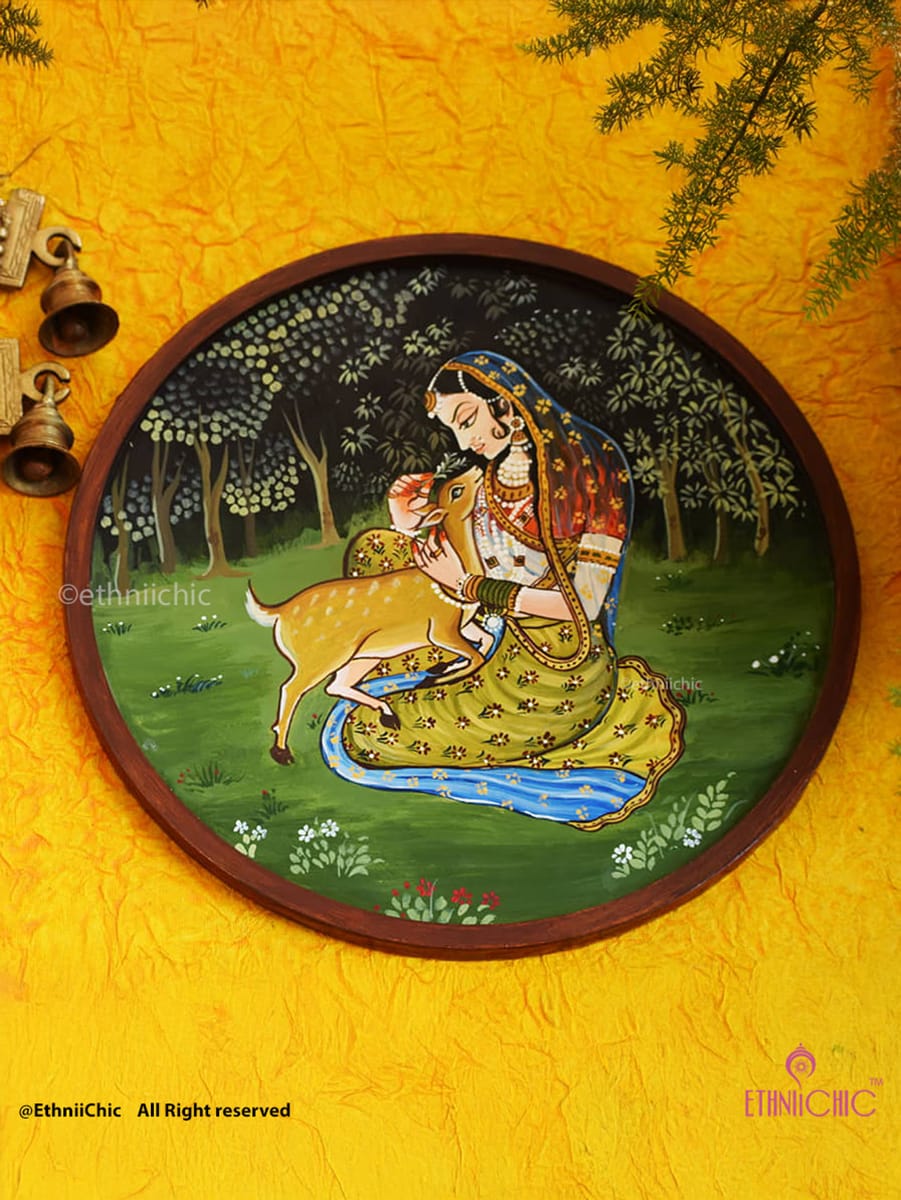 Hand painted Wooden Wall Plate Art Decor Radha - 12"