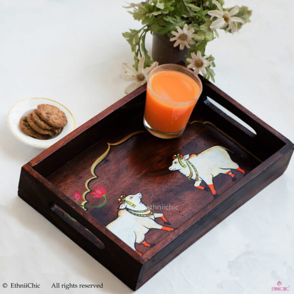 Hand Painted Cow Solid Wood Serving Tray