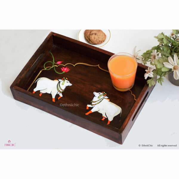 Hand Painted Cow Solid Wood Serving Tray