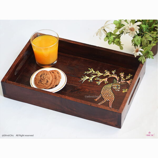 Hand Painted Deer Solid Wood Serving Tray
