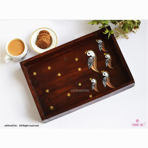 Hand Painted Parrots Solid Wood Serving Tray