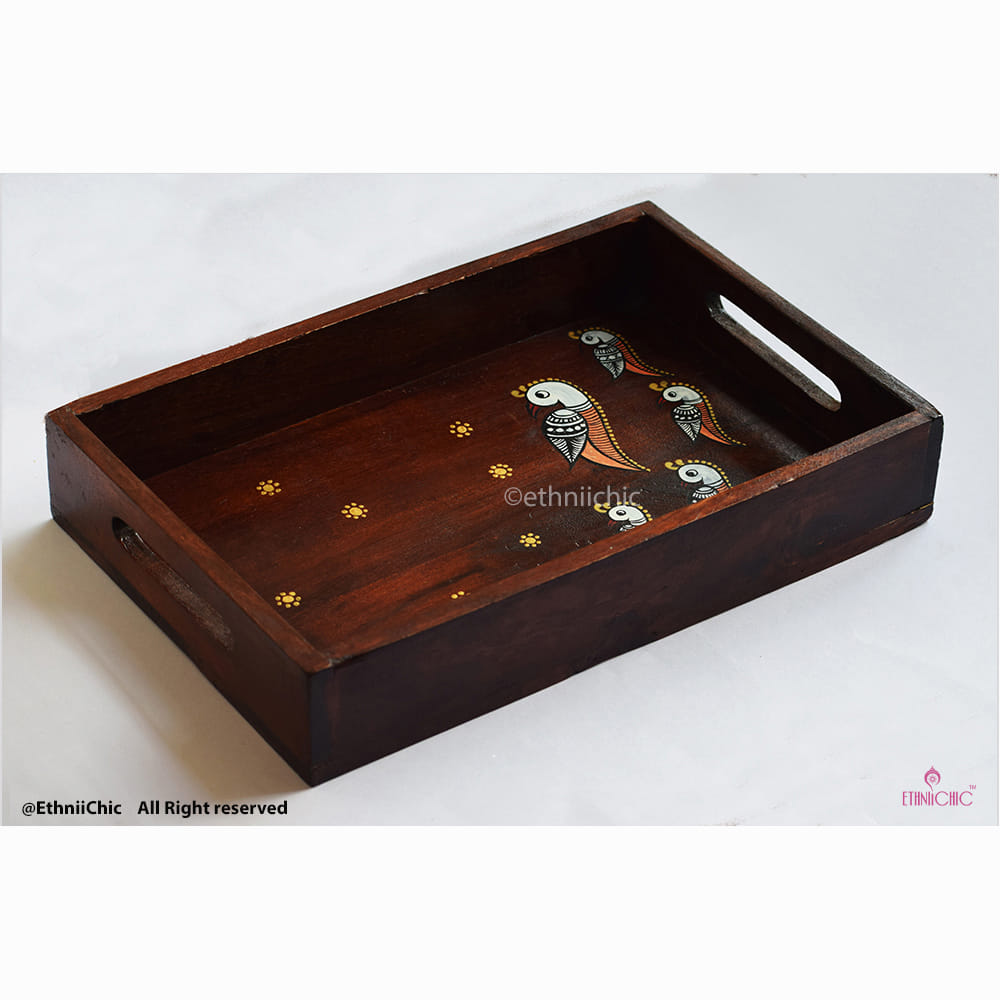Hand Painted Parrots Solid Wood Serving Tray