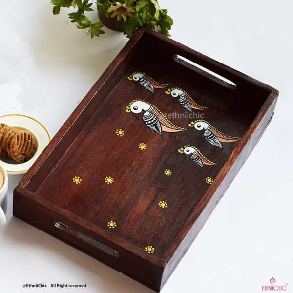 Hand Painted Parrots Solid Wood Serving Tray