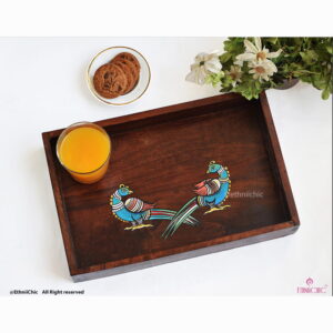 Hand painted Peacocks Solid Wood Serving Tray