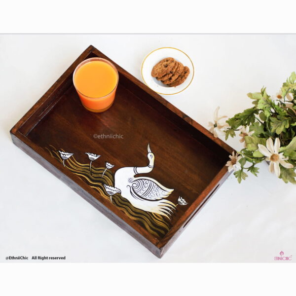 Hand Painted Swan Solid Wood Serving Tray