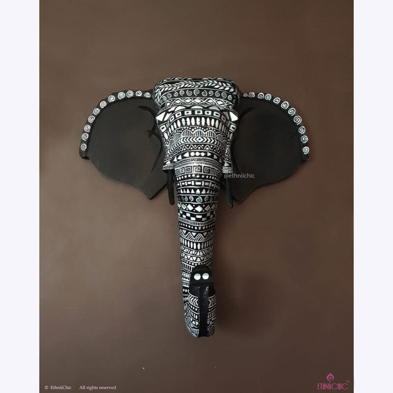 Hand Painted Aztec Black Elephant Head