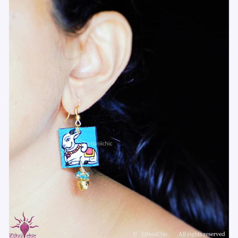 Hand painted Earrings- Nandi Blue