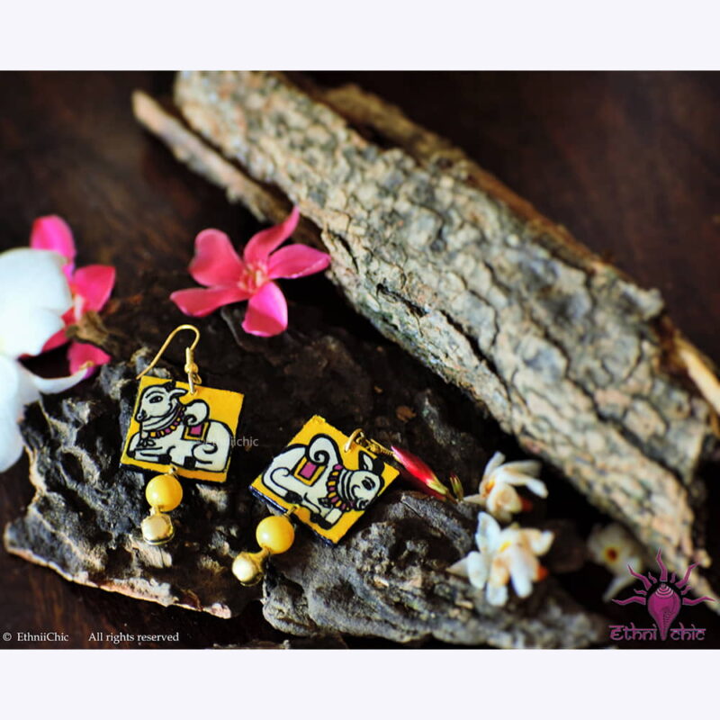 Hand painted Earrings- Nandi Yellow