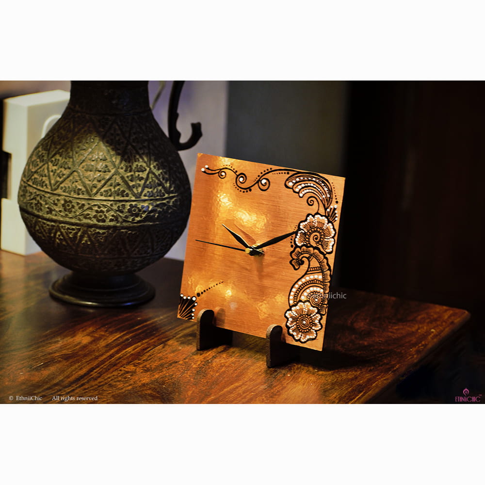 Hand painted Henna Table Clock