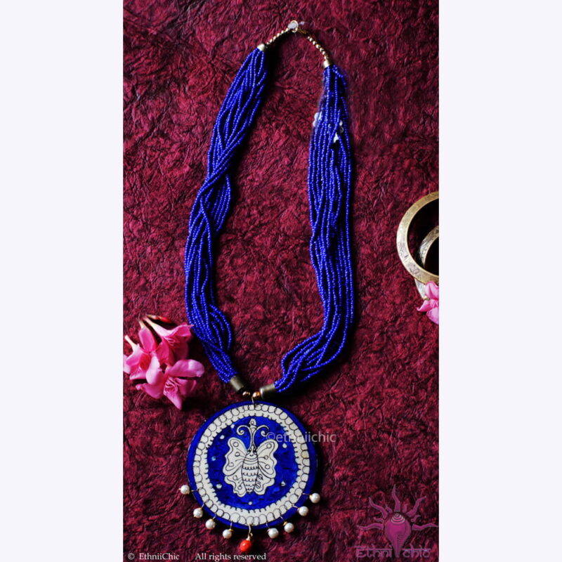 Hand painted Titli Neck piece Blue