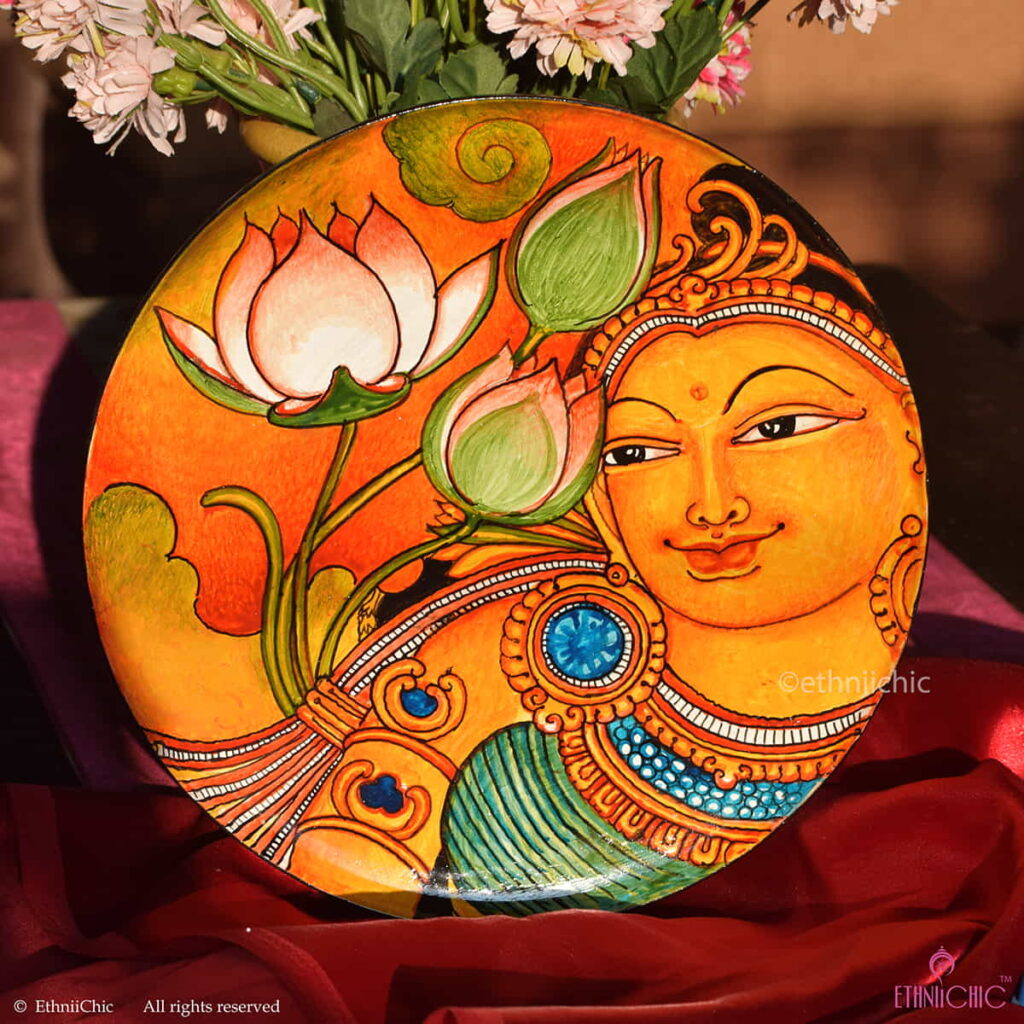 Hand painted apsara kerala mural wall plate 10 ethniichic