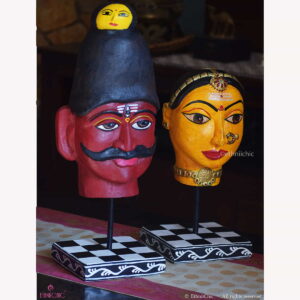 Wooden Hand Painted Shiva & Gauri Head on stand - Set of 2 heads