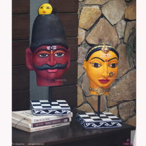 Wooden Hand Painted Shiva & Gauri Head on stand - Set of 2 heads