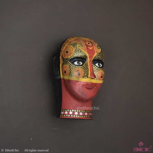 Handpainted Wall Mounting Wooden Theyyam Head - 8"
