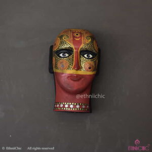 Handpainted Wall Mounting Wooden Theyyam Head - 8"