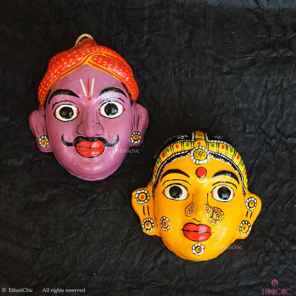 Handmade lilac yellow cheriyal mask ethniichic