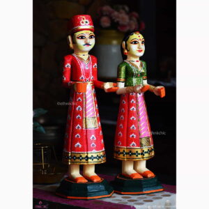 Wooden Gangaur Dolls 18" - Red and Green