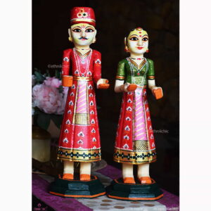 Wooden Gangaur Dolls 18" - Red and Green