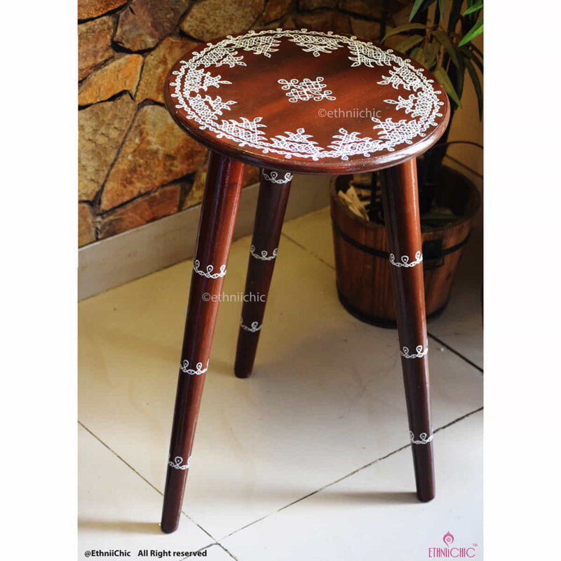 Handpainted Wooden Kolam Peg Table