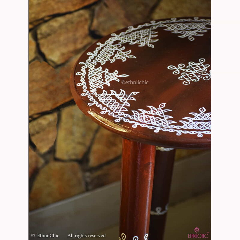 Handpainted Wooden Kolam Peg Table